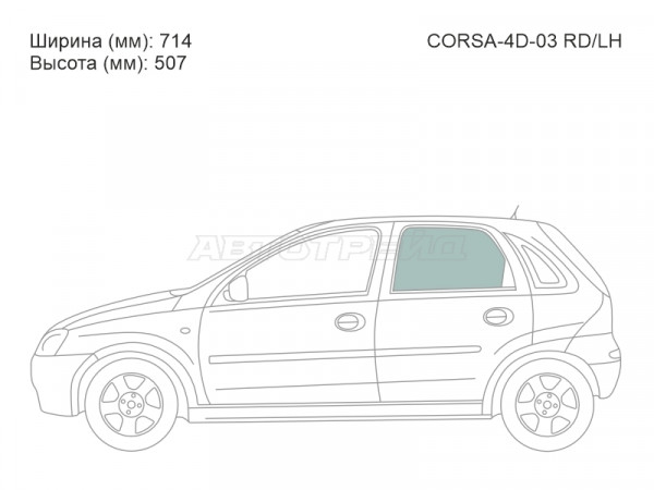 Стекло боковое опускное (Сзади / Слева / Цвет зеленый) Opel Corsa 03-06