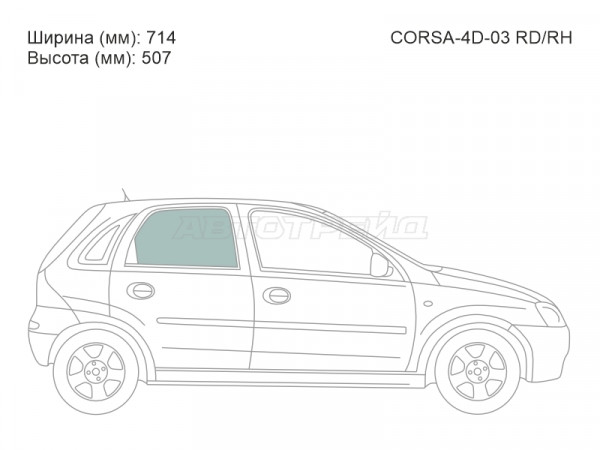 Стекло боковое опускное (Сзади / Справа / Цвет зеленый) Opel Corsa 03-06