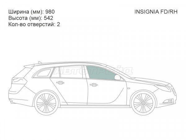 Стекло боковое опускное (Спереди / Справа / Цвет зеленый) Opel Insignia 08-17
