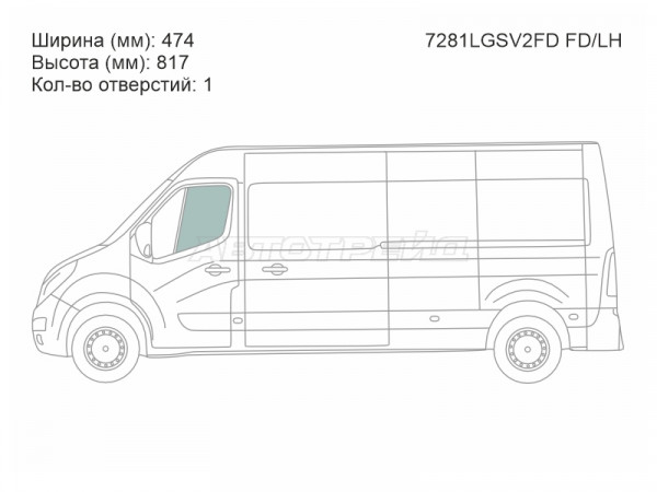 Стекло боковое опускное (Спереди / Слева / Цвет зеленый) Opel Movano 10-  / Renault Master 10-