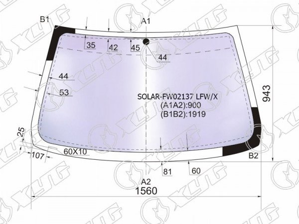 Стекло лобовое атермальное BMW X5 E53 00-06 (Solar-X защита от ультрафиолета)