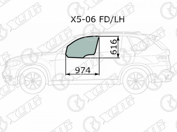 Стекло боковое опускное (Спереди / Слева / Цвет зеленый) BMW X5 06-13
