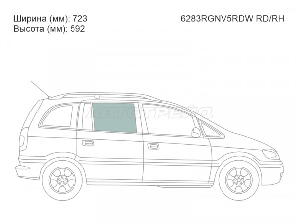 Стекло боковое опускное (Сзади / Справа / Цвет зеленый) Opel Zafira 99-05  / Subaru Traviq 01-04