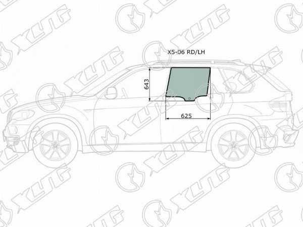 Стекло боковое опускное (Сзади / Слева / Цвет зеленый) BMW X5 06-13