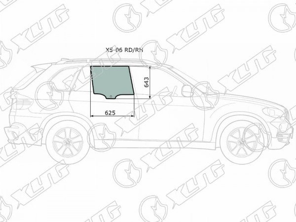 Стекло боковое опускное (Сзади / Справа / Цвет зеленый) BMW X5 06-13