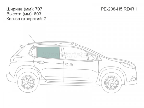 Стекло боковое опускное (Сзади / Справа / Цвет зеленый) Peugeot 2008 14-19