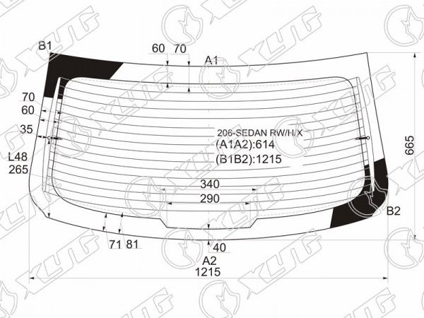 Стекло заднее с обогревом PEUGEOT 206 4D SED 06-12