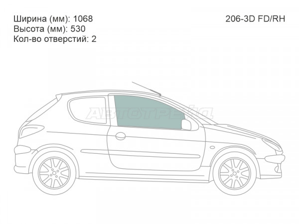 Стекло боковое опускное (Спереди / Справа / Цвет зеленый) Peugeot 206 98-09