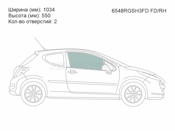 Стекло боковое опускное (Спереди / Справа / Цвет зеленый) Peugeot 207 06-15