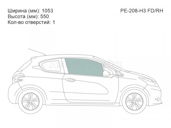 Стекло боковое опускное (Спереди / Справа / Цвет зеленый) Peugeot 2008 14-19  / 208 12-19