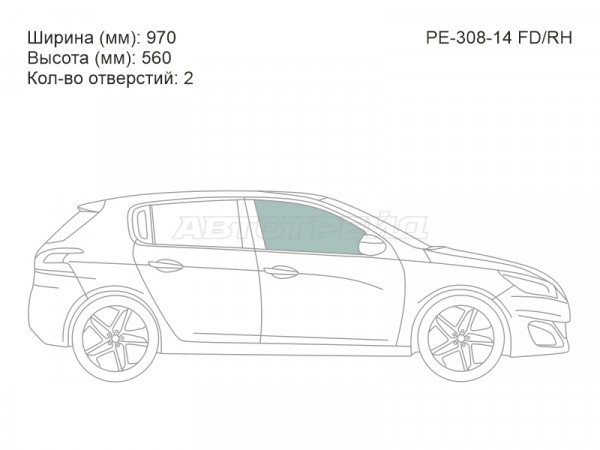 Стекло боковое опускное (Спереди / Справа / Цвет зеленый) Peugeot 308 13-19