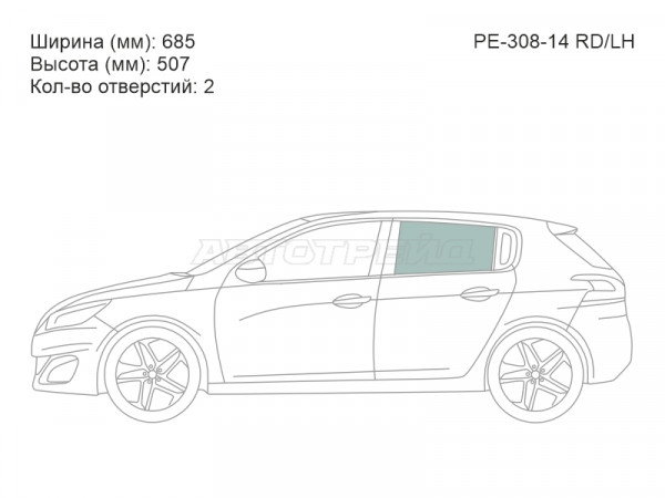 Стекло боковое опускное (Сзади / Слева / Цвет зеленый) Peugeot 308 13-19