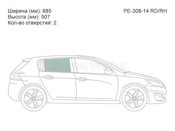 Стекло боковое опускное (Сзади / Справа / Цвет зеленый) Peugeot 308 13-19
