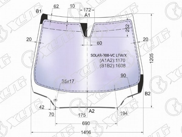Стекло лобовое атермальное PEUGEOT 308 3 /5D 08-14 (Solar-X защита от ультрафиолета)