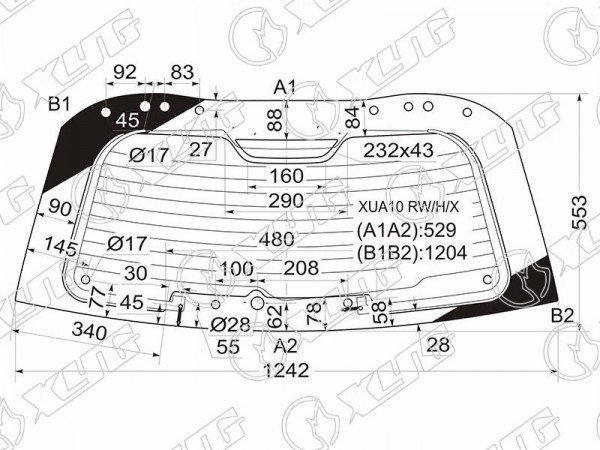 Стекло заднее (Цвет зеленый / Обогрев) Pontiac Vibe 02-08  / Toyota Voltz 02-04