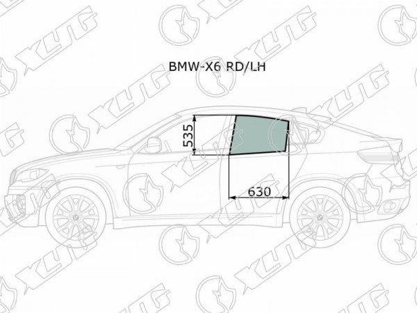 Стекло боковое опускное (Сзади / Слева / Цвет зеленый) BMW X6 08-14