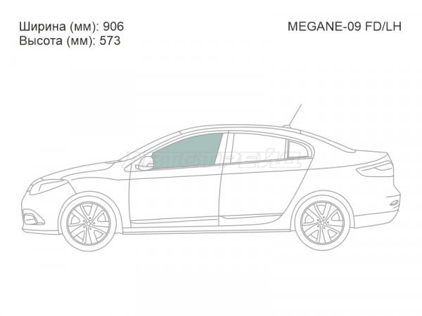 Стекло боковое опускное (Спереди / Слева / Цвет зеленый) Renault Fluence 09-17  / Megane 08-16