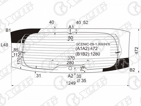 Стекло заднее (Цвет зеленый / Обогрев / Антенна) Renault Grand Scenic 09-16