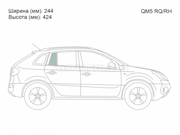 Стекло форточки (Сзади / Справа / Цвет зеленый) Renault Koleos 08-16  / Renault Samsung QM5 07-16