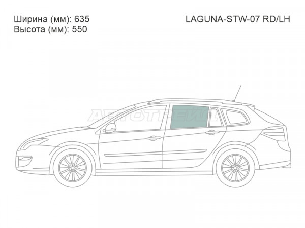Стекло боковое опускное (Сзади / Слева / Цвет зеленый) Renault Laguna 07-15