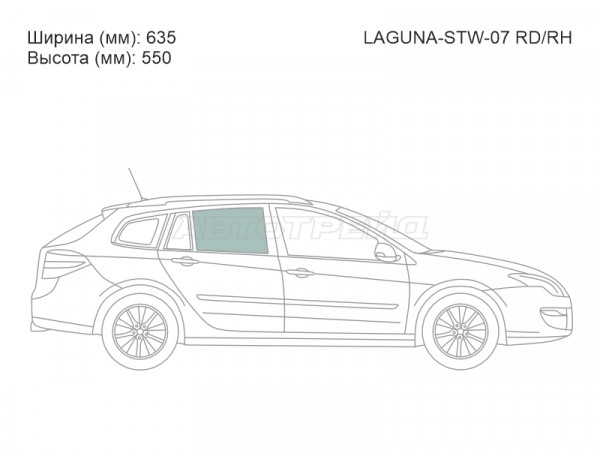 Стекло боковое опускное (Сзади / Справа / Цвет зеленый) Renault Laguna 07-15