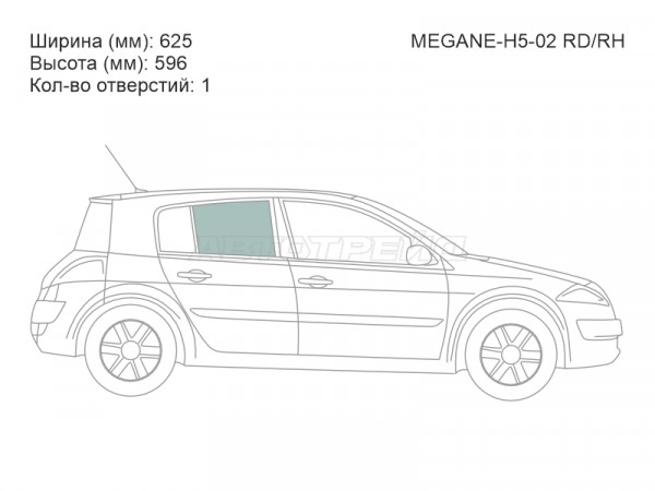 Стекло боковое опускное (Сзади / Справа / Цвет зеленый) Renault Megane 02-09