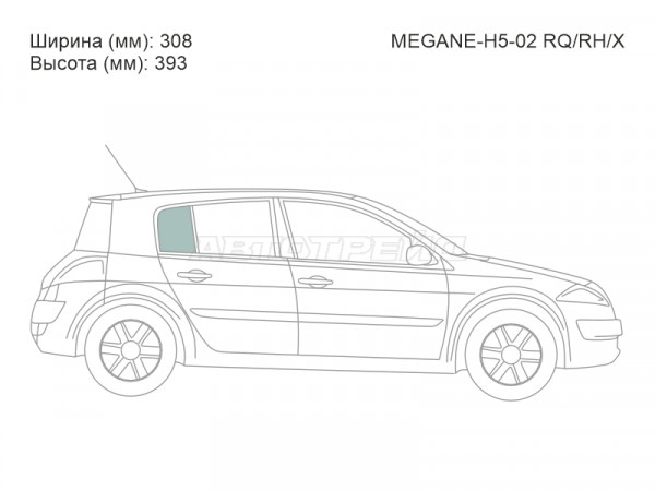 Стекло форточки (Сзади / Справа / Цвет зеленый) Renault Megane 02-09