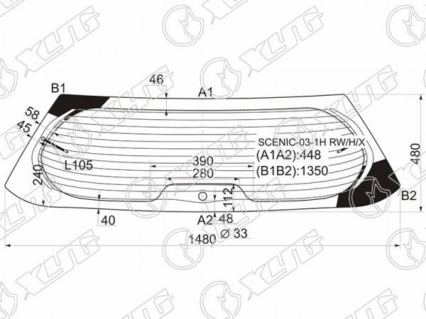 Стекло заднее с обогревом (1 отв) RENAULT SCENIC II 03-09