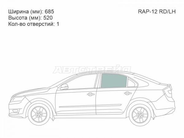 Стекло боковое опускное (Сзади / Слева / Цвет зеленый) Skoda Rapid 12-20  / SEAT Toledo 12-19