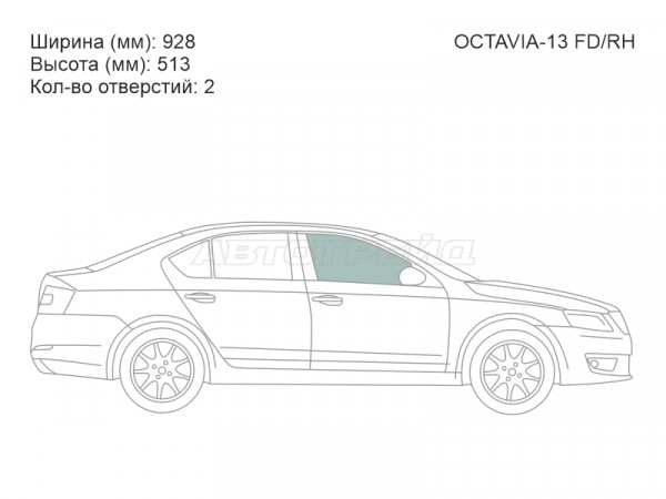 Стекло боковое опускное (Спереди / Справа / Цвет зеленый) Skoda Octavia 12-20