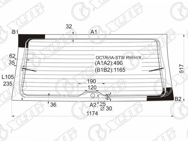Стекло заднее (Цвет зеленый / Обогрев / 5D WGN) Skoda Octavia 96-10