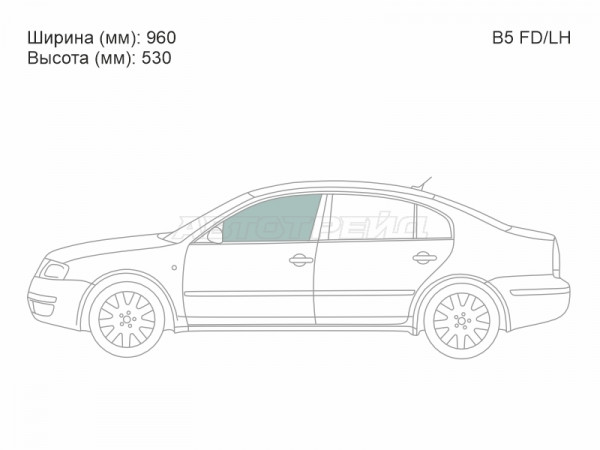 Стекло боковое опускное (Спереди / Слева / Цвет зеленый) Volkswagen Passat 96-05  / Skoda Superb 02-08