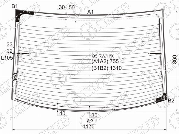 Стекло заднее (Цвет зеленый / Обогрев / Молдинг) Volkswagen Passat 96-05  / Skoda Superb 02-08