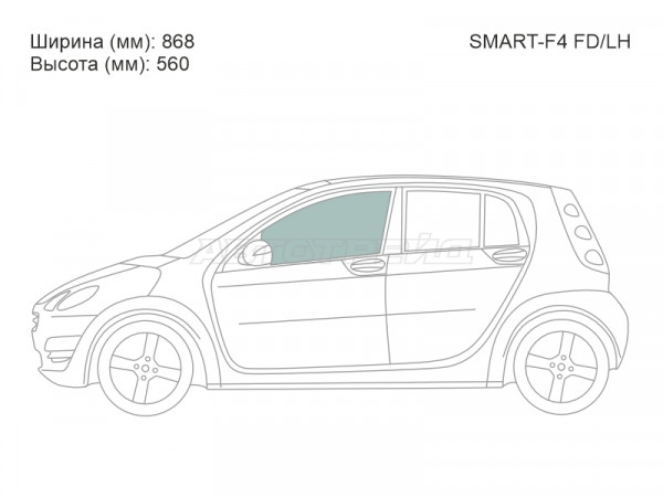 Стекло боковое опускное (Спереди / Слева / Цвет зеленый) Smart Forfour 04-06