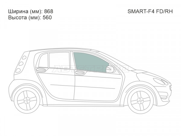 Стекло боковое опускное (Спереди / Справа / Цвет зеленый) Smart Forfour 04-06