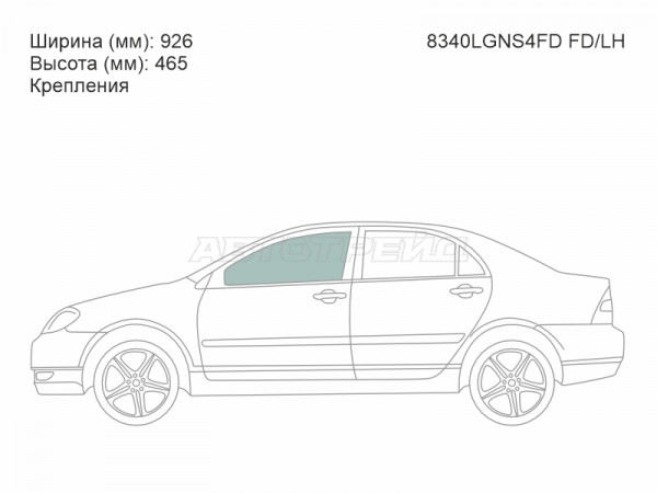 Стекло боковое опускное (Спереди / Слева / Цвет зеленый / Крепления) Toyota Corolla (E120) 00-07  / Corolla Fielder 00-06