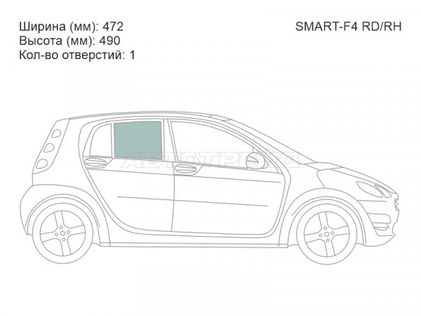 Стекло боковое опускное (Сзади / Справа / Цвет зеленый) Smart Forfour 04-06