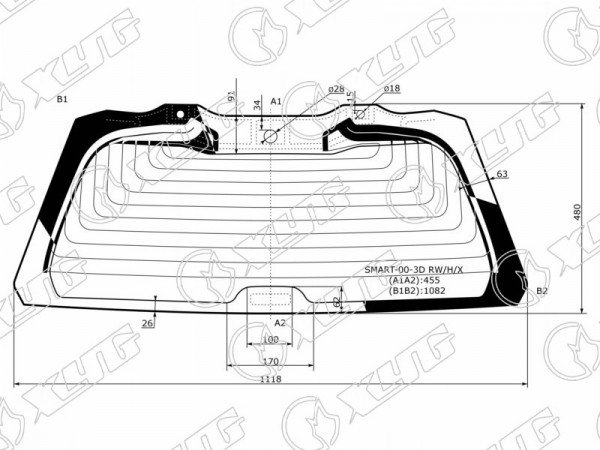 Стекло заднее с обогревом SMART FORTWO MICRO 2D 98-07