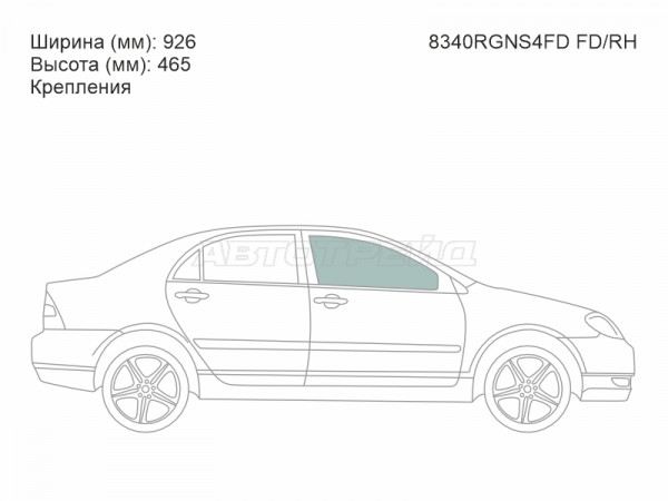 Стекло боковое опускное (Спереди / Справа / Цвет зеленый / Крепления) Toyota Corolla (E120) 00-07  / Corolla Fielder 00-06