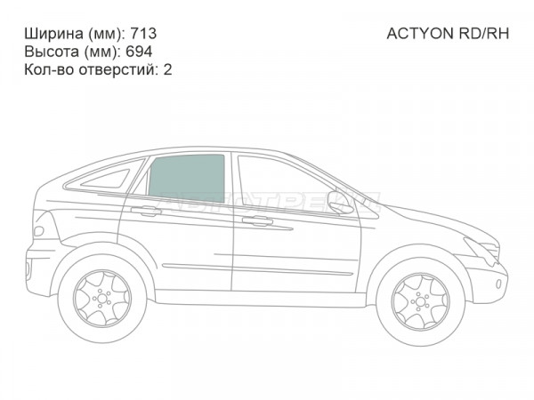 Стекло боковое опускное (Сзади / Справа / Цвет зеленый) SsangYong Actyon 05-10
