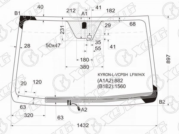 Стекло лобовое с обогревом щеток + дд SSANGYONG KYRON 05-16 /ACTYON /ACTYON SPORT 06-