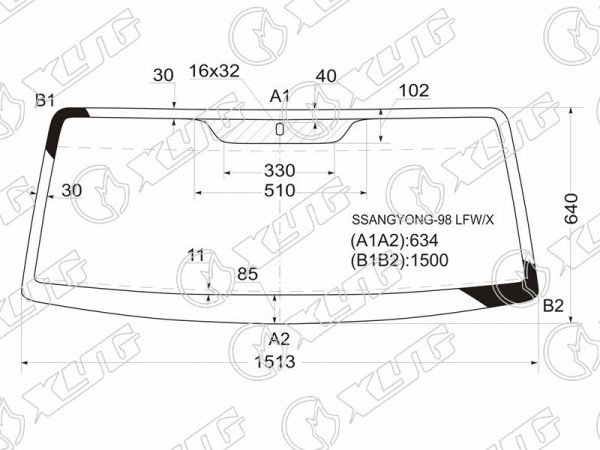 Стекло лобовое SSANGYONG KORANDO 96-06 /TAGER (ТАГАЗ) 08-12