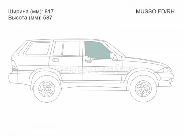 Стекло боковое опускное (Спереди / Справа / Цвет зеленый) SsangYong Musso 93-05  / ТагАЗ Роад Партнер 08-14