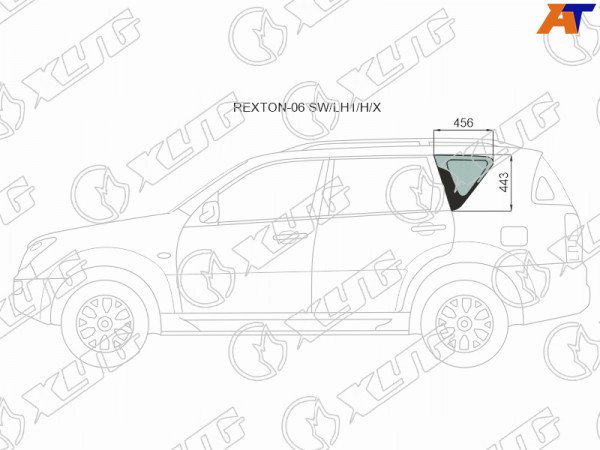 Стекло кузова (собачник) заднее левое с антеной N1 SSANGYONG REXTON 06-17