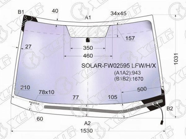 Стекло лобовое атермальное с обогревом щеток SUBARU TRIBECA 04-14 (Solar-X защита)