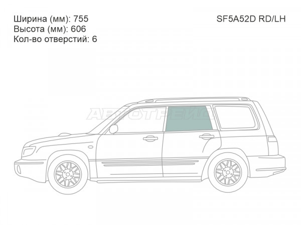 Стекло боковое опускное (Сзади / Слева / Цвет зеленый) Subaru Forester 97-02