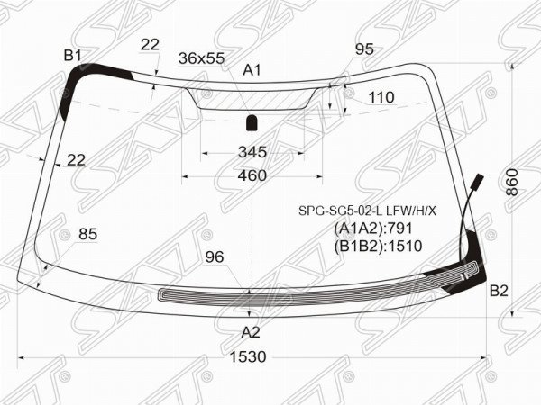 Стекло лобовое с обогревом щеток SUBARU FORESTER 02-08