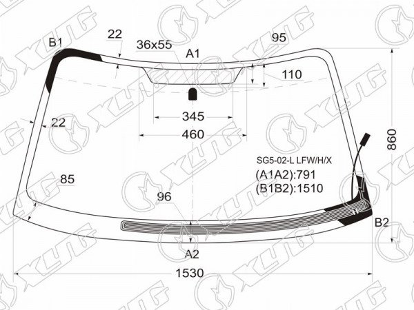 Стекло лобовое с обогревом щеток SUBARU FORESTER 02-08