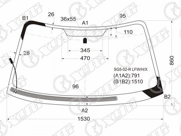 Стекло лобовое с обогревом щеток SUBARU FORESTER 02-08