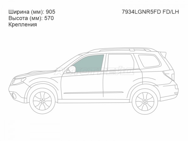 Стекло боковое опускное (Спереди / Слева / Цвет зеленый / Крепления) Subaru Forester 07-13